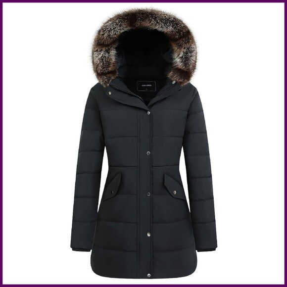 Women's Waterproof Insulated Parka with Detachable Hood Winter Coat
